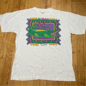 Funky Graphic White Tee with Crocodile Design